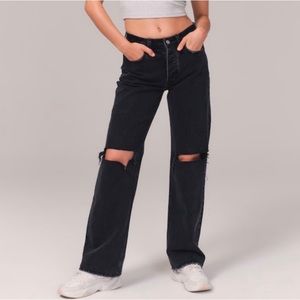 Abercrombie & Fitch Low Rise 90s Baggy Jeans Curve Love black distressed size 2L